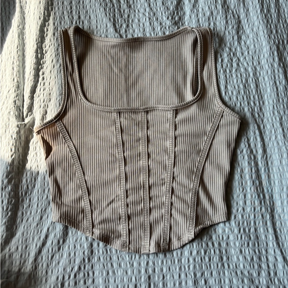 SHEIN Ribbed Beige Crop Top